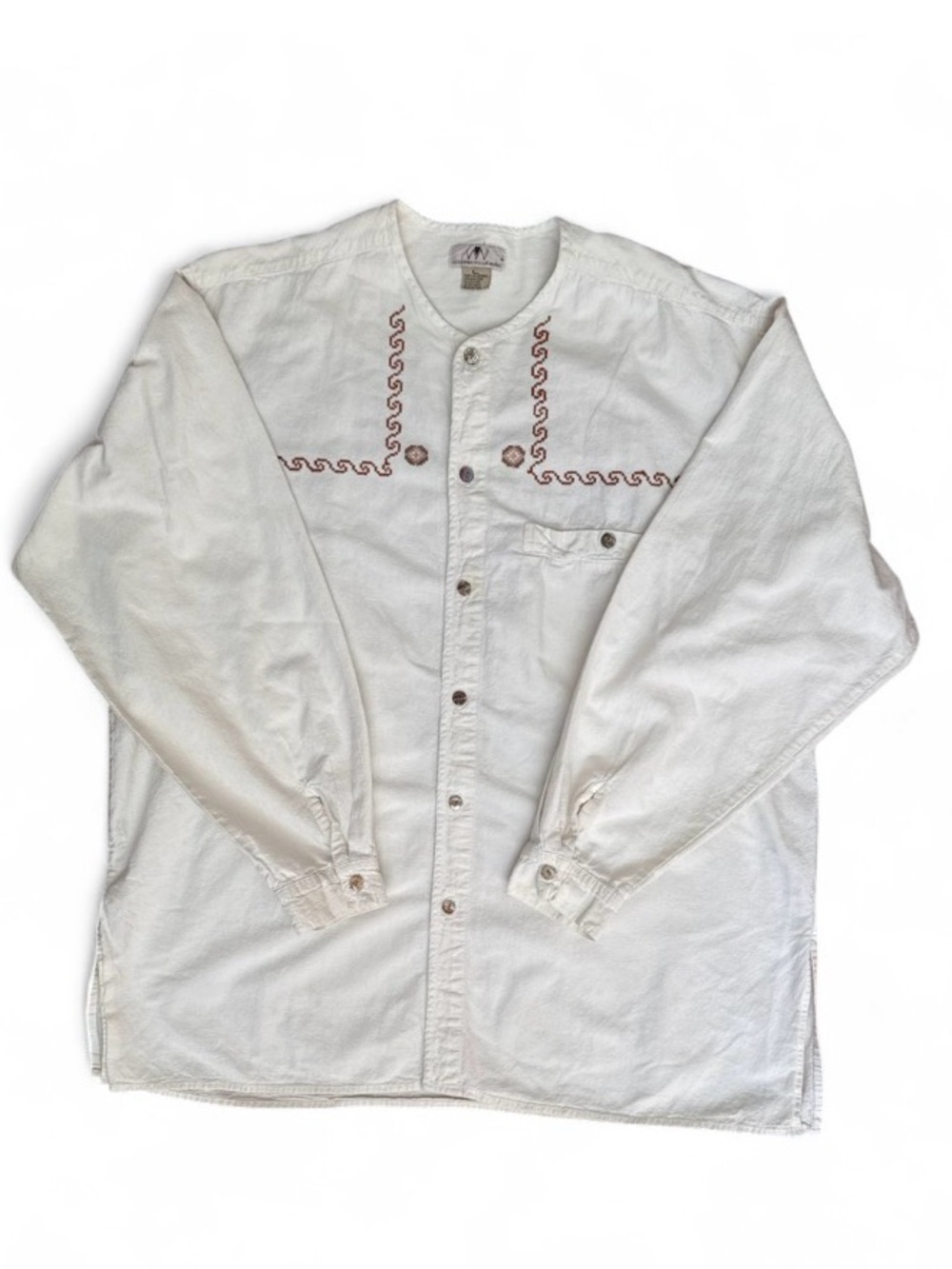 Alejandro Julian Nuñez Hand Embroidered Mexican Shirt Ivory Size L